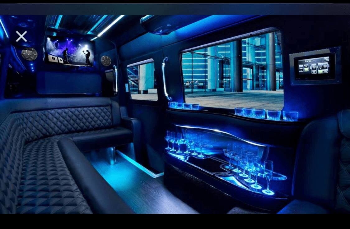 Image of a limo interior with amenities